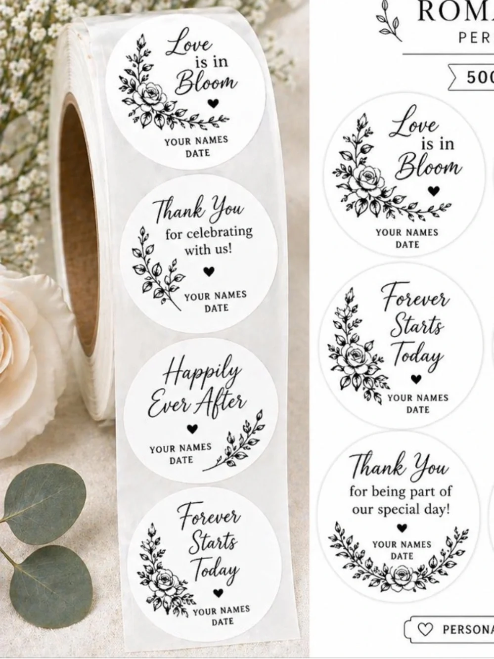 Romantic Garden Bridal Wedding Stickers Customized 500